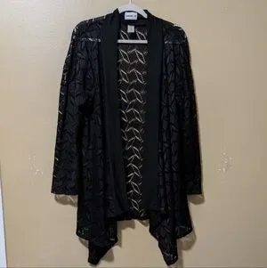 Swimsuits for All Black Lace Swim Cover-Up waterfall open front Plus Size 22/24